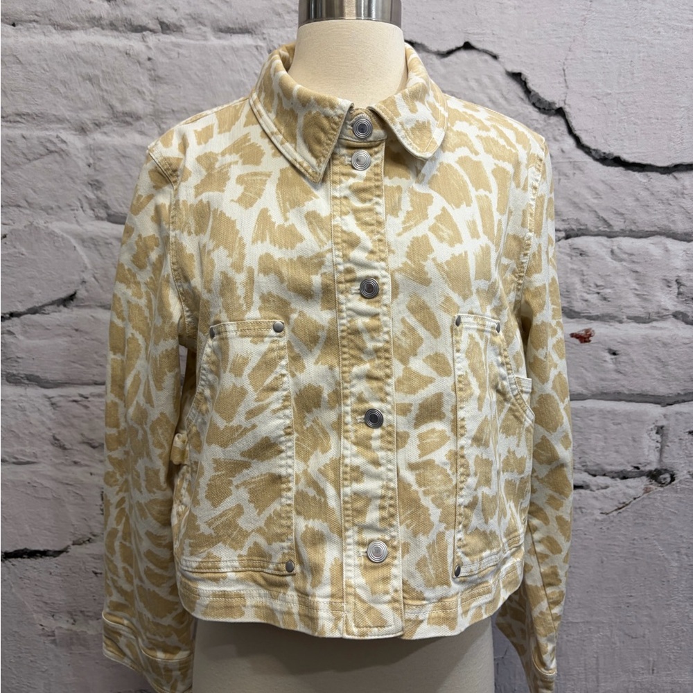 Anthropologie Maeve Animal Print Gardner Denim Cropped Jacket‎ Beige Neutral - Picture 4 of 10